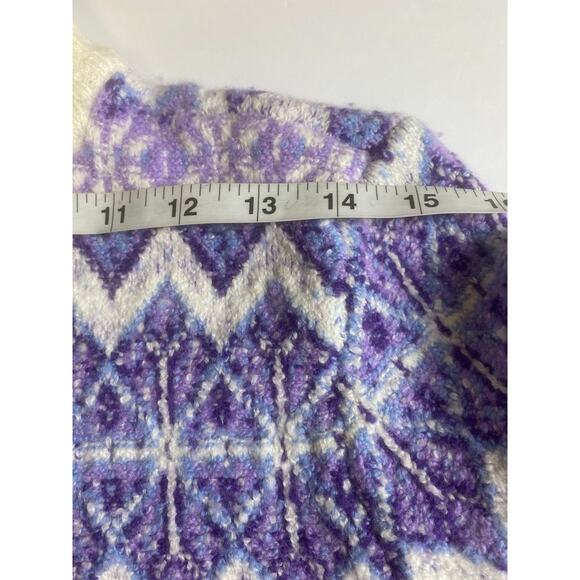 Talbots Fair Isle Purple Cream Zig Zag Wool Blend Sweater Warm Size Petite Small - Picture 8 of 10